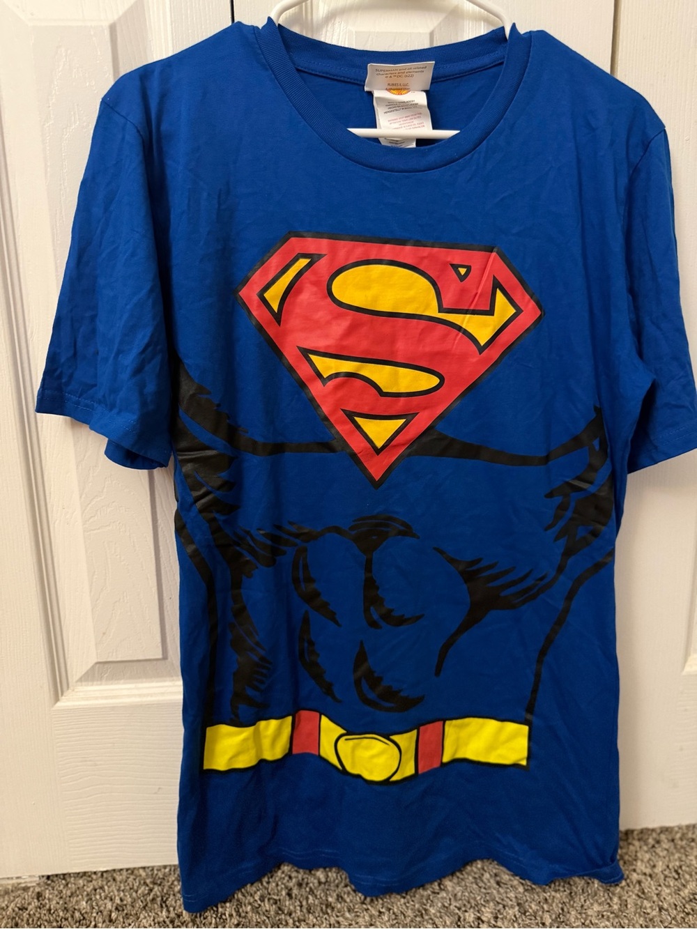DC Blue Short Sleeve Tee with Red & Yellow Superman Chest Emblem